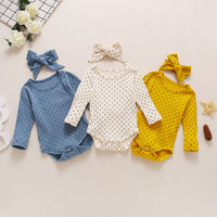 Load image into Gallery viewer, 2 Pieces Baby Girl Polka Dots Rib-Knit Bodysuit &amp; Headband Wholesale 04906712
