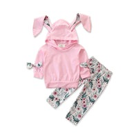Load image into Gallery viewer, 2 Pieces Baby Girl Rabbit Ear Hooded Sweatshirt And Flower Pants Set Wholesale 98384817
