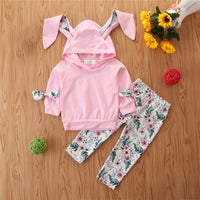 Load image into Gallery viewer, 2 Pieces Baby Girl Rabbit Ear Hooded Sweatshirt And Flower Pants Set Wholesale 98384817
