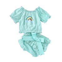 Load image into Gallery viewer, 2 Pieces Baby Girl Rainbow Beaded Top With Layered Shorts Wholesale 10104808

