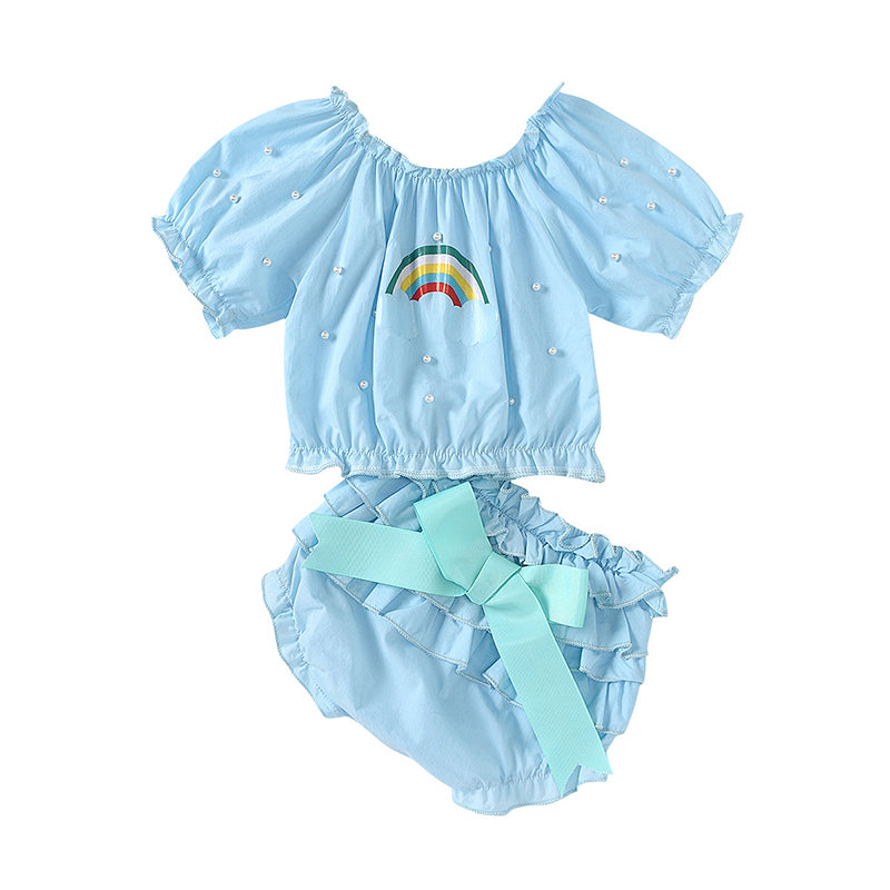 2 Pieces Baby Girl Rainbow Beaded Top With Layered Shorts Wholesale 10104808
