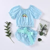 Load image into Gallery viewer, 2 Pieces Baby Girl Rainbow Beaded Top With Layered Shorts Wholesale 10104808
