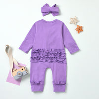 Load image into Gallery viewer, 2 Pieces Baby Girl Ruffle Decor Purple Jumpsuit And Headband Wholesale 78544791
