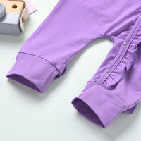 Load image into Gallery viewer, 2 Pieces Baby Girl Ruffle Decor Purple Jumpsuit And Headband Wholesale 78544791
