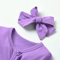 Load image into Gallery viewer, 2 Pieces Baby Girl Ruffle Decor Purple Jumpsuit And Headband Wholesale 78544791
