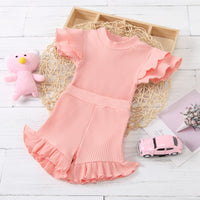 Load image into Gallery viewer, 2 Pieces Baby Girl Ruffle Decor Solid Color Set Bodysuit With Shorts Wholesale 62024751
