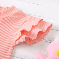 Load image into Gallery viewer, 2 Pieces Baby Girl Ruffle Decor Solid Color Set Bodysuit With Shorts Wholesale 62024751
