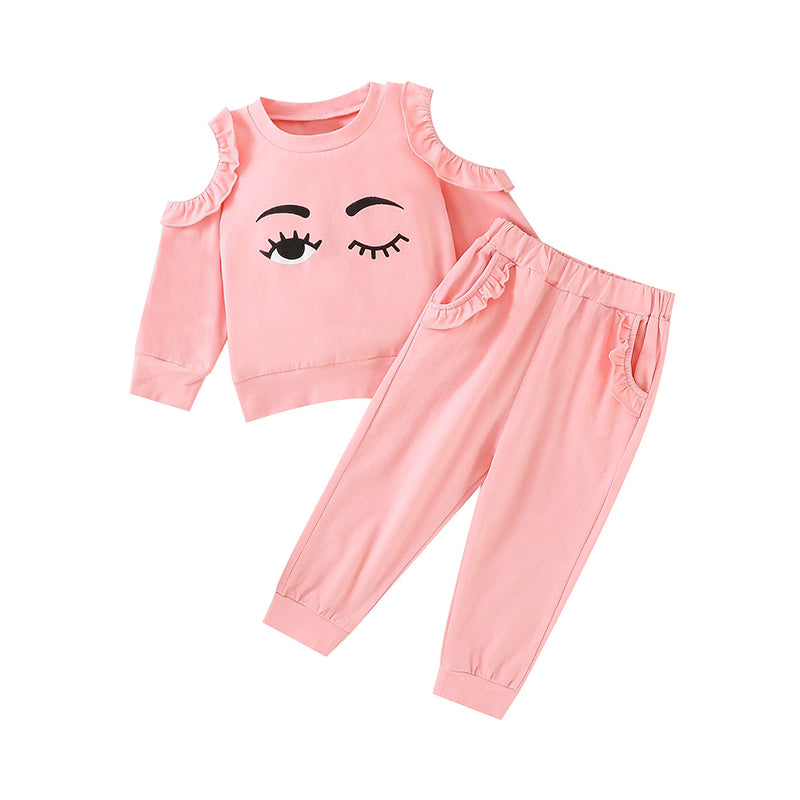2 Pieces Set Baby Kid Girls Expression Print Tops And Solid Color Pants Wholesale 32537006