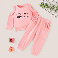 Load image into Gallery viewer, 2 Pieces Set Baby Kid Girls Expression Print Tops And Solid Color Pants Wholesale 32537006
