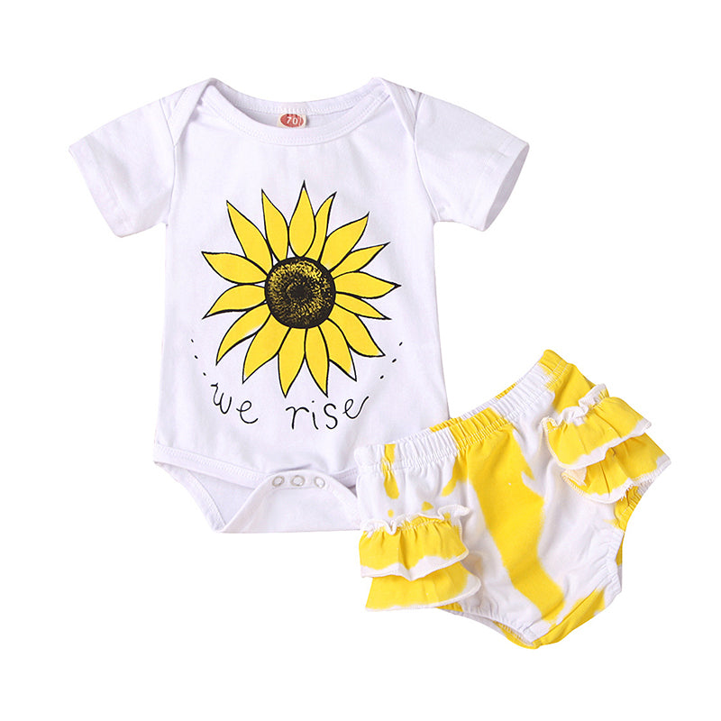 2 Pieces Baby Girl Set Sunflower Bodysuit & Stripe Shorts Wholesale 42432495
