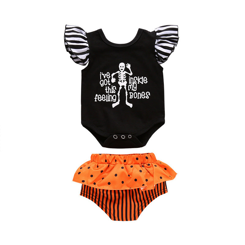 2 Pieces Baby Girl Stripe Flutter Sleeve Bodysuit And Polka Dots Shorts Wholesale 04887246