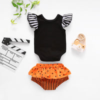 Load image into Gallery viewer, 2 Pieces Baby Girl Stripe Flutter Sleeve Bodysuit And Polka Dots Shorts Wholesale 04887246
