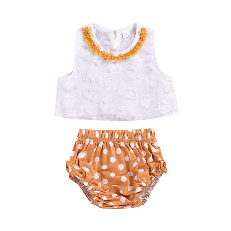 2 Pieces Baby Girl Tassel Top With Polka Dots Shorts Set Wholesale 19612530