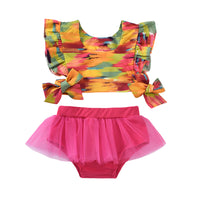 Load image into Gallery viewer, 2 Pieces Baby Girl Tie Dye Flutter Sleeve Top With Mesh Shorts Set Wholesale 40564810
