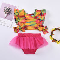 Load image into Gallery viewer, 2 Pieces Baby Girl Tie Dye Flutter Sleeve Top With Mesh Shorts Set Wholesale 40564810
