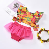 Load image into Gallery viewer, 2 Pieces Baby Girl Tie Dye Flutter Sleeve Top With Mesh Shorts Set Wholesale 40564810
