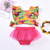 Load image into Gallery viewer, 2 Pieces Baby Girl Tie Dye Flutter Sleeve Top With Mesh Shorts Set Wholesale 40564810
