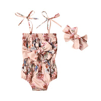 Load image into Gallery viewer, 2 Pieces Baby Girl Tie Up Floral Print Cami Bodysuit &amp; Headband Wholesale 88702402
