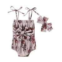 Load image into Gallery viewer, 2 Pieces Baby Girl Tie Up Floral Print Cami Bodysuit &amp; Headband Wholesale 88702402
