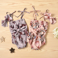 Load image into Gallery viewer, 2 Pieces Baby Girl Tie Up Floral Print Cami Bodysuit &amp; Headband Wholesale 88702402
