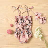 Load image into Gallery viewer, 2 Pieces Baby Girl Tie Up Floral Print Cami Bodysuit &amp; Headband Wholesale 88702402
