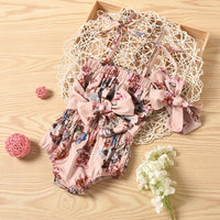 Load image into Gallery viewer, 2 Pieces Baby Girl Tie Up Floral Print Cami Bodysuit &amp; Headband Wholesale 88702402
