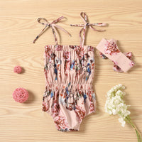Load image into Gallery viewer, 2 Pieces Baby Girl Tie Up Floral Print Cami Bodysuit &amp; Headband Wholesale 88702402
