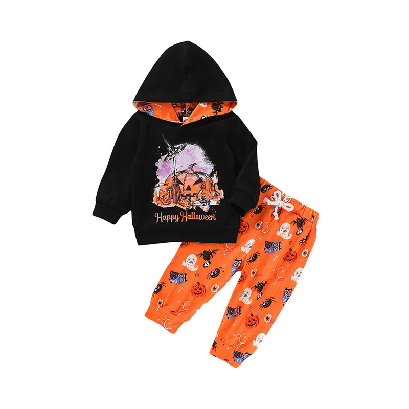 2 Pieces Set Baby Boys Holloween Letters Cartoon Print Hoodies Swearshirts And Pants Wholesale 19206168