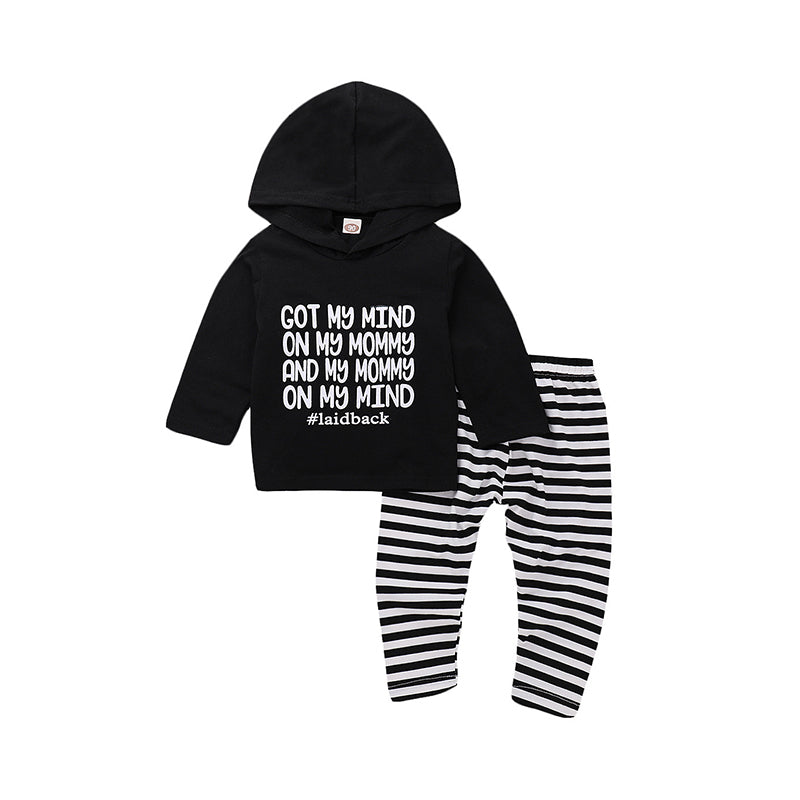 2 Pieces Baby Letter Hooded Sweatshirt And Stripe Pants Set Wholesale 03224485