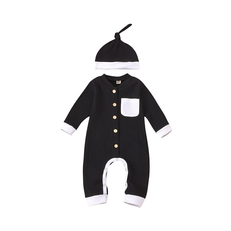 2 Pieces Baby Rib-knit Basic Jumpsuit With Hat Wholesale 98474640