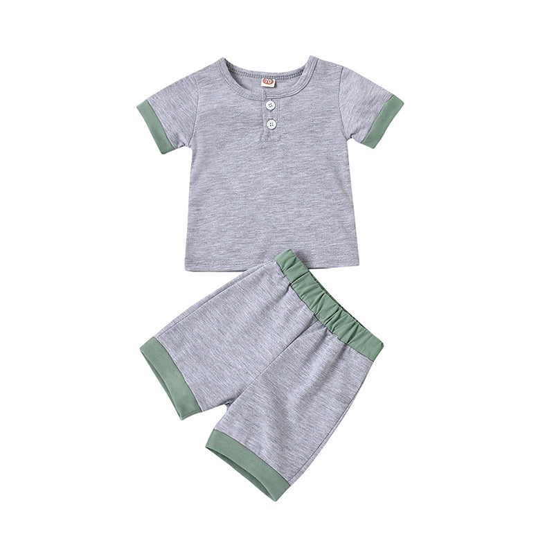 2 Pieces Baby Solid Color Button Top And Shorts Set Wholesale 75864745