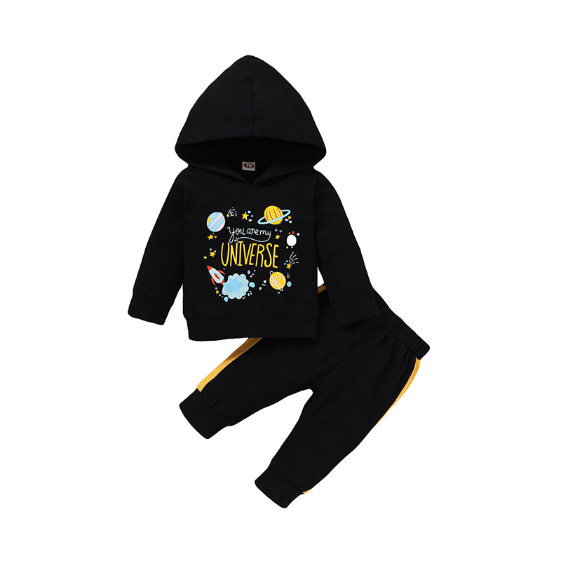 2 Pieces Set Baby Unisex Letters Galaxy Print Hoodies Swearshirts And Color-blocking Pants Wholesale 48116268