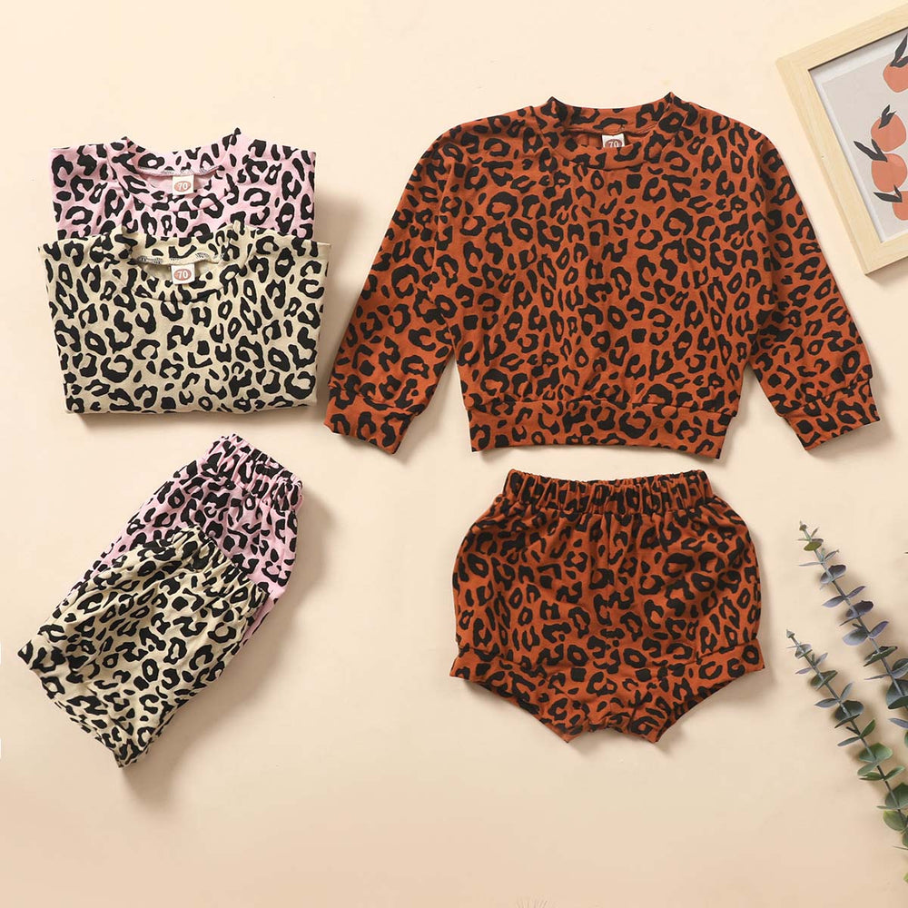 2 Pieces Infant Girl Leopard Print Set Top & Shorts Wholesale 04685992