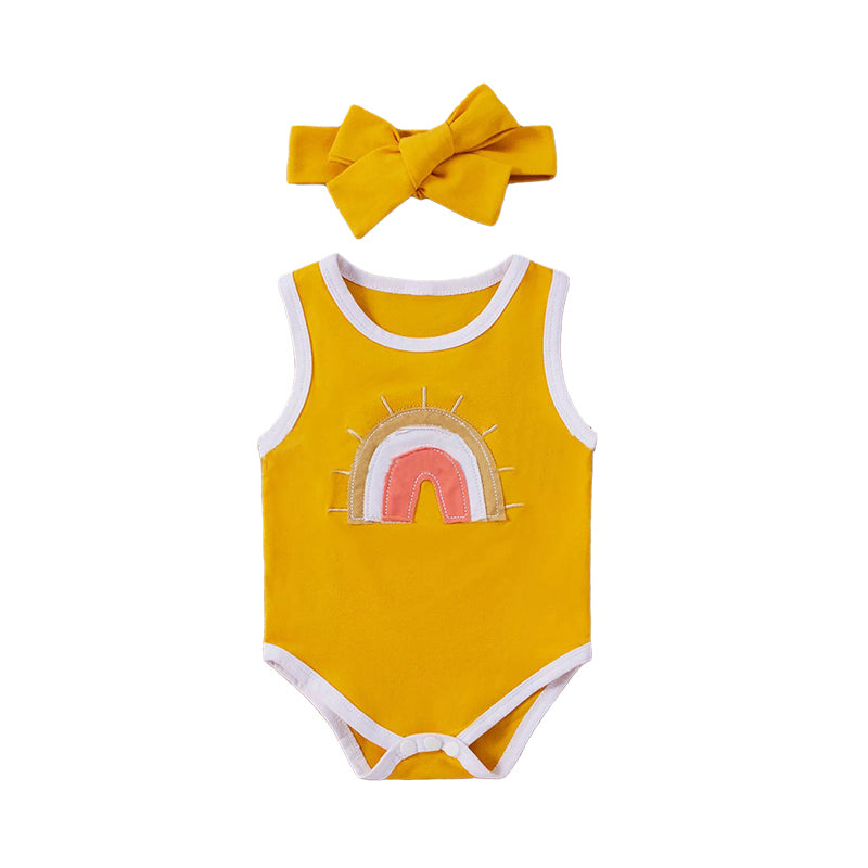 2 Pieces Infant Girl Rainbow Pattern Tank Bodysuit Matching Headband Wholesale 62241169