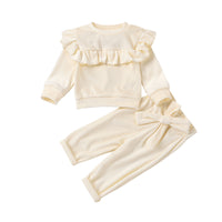 Load image into Gallery viewer, 2 Pieces Infant Girl Solid Color Set Doll Collar Top And Belted Pants Wholesale 72384778
