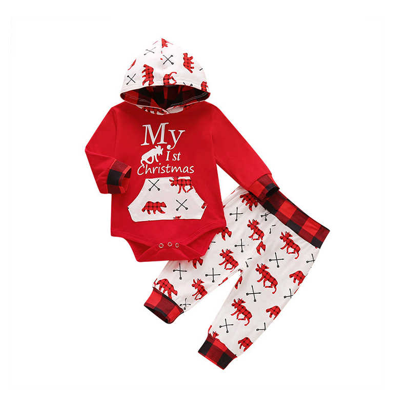 2 Pieces Set Baby Unisex Christmas Letters Animals Print Rompers And Checked Pants Wholesale 37136816