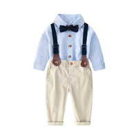 Load image into Gallery viewer, 2 Pieces Infant Toddler Boy Handsome Set Bowtie Stripe Shirt And Suspender Pants Wholesale 03535259
