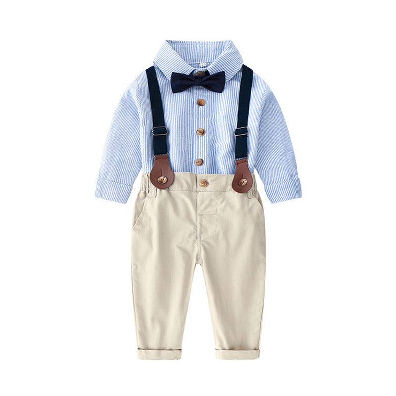 2 Pieces Infant Toddler Boy Handsome Set Bowtie Stripe Shirt And Suspender Pants Wholesale 03535259