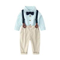Load image into Gallery viewer, 2 Pieces Infant Toddler Boy Handsome Set Bowtie Stripe Shirt And Suspender Pants Wholesale 03535259

