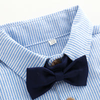 Load image into Gallery viewer, 2 Pieces Infant Toddler Boy Handsome Set Bowtie Stripe Shirt And Suspender Pants Wholesale 03535259
