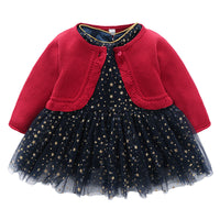 Load image into Gallery viewer, 2 Pieces Infant Toddler Girl Party Bling Stars Mesh Dress With Red Knit Cardigan Wholesale 770856982 Pieces Infant Toddler Girl Party Bling Stars Mesh Dress With Red Knit Cardigan Wholesale 77085698
