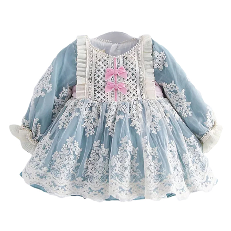 2 Pieces Infant Toddler Girl Party Embroidery Flowers Lace Princess Dress With Headband Wholesale 03137220