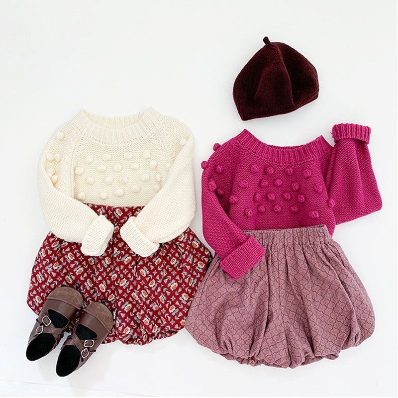 2 Pieces Infant Toddler Girl Set Pom Pom Jumper And Skirt Wholesale 96705189