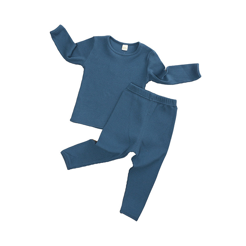 2 Pieces Set Baby Kid Girls Boys Solid Color Muslin&Ribbed Sleepwears And Pants Wholesale 63926299