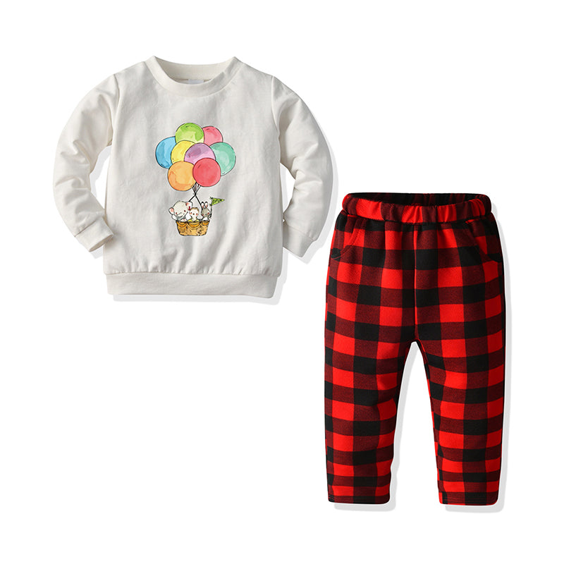 2 Pieces Kid Girl Bear Balloon Top & Plaid Pants Wholesale 61416698
