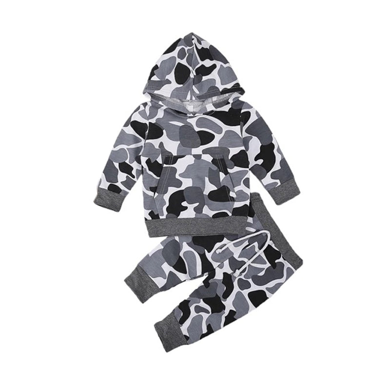 2 Pieces Kid Boy Camouflage Set Hoodie And Drawstring Pants Wholesale 25705301