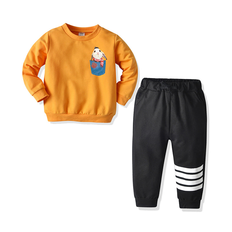 2 Pieces Kid Boy Cartoon Rabbit Top Matching Stripe Trousers Set Wholesale 72277041