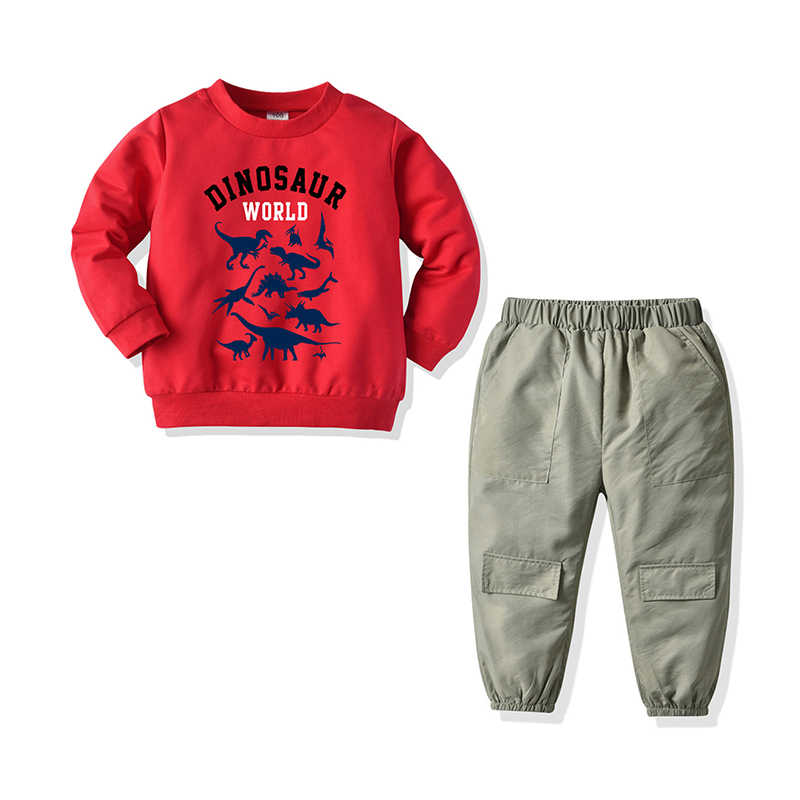 2 Pieces Set Baby Kid Boys Letters Dinosaur Print Swearshirts And Solid Color Pants Wholesale 13656827