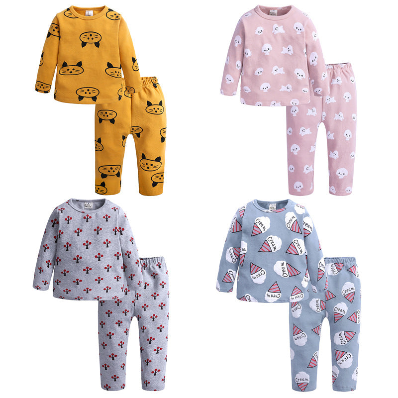 2 Pieces Set Baby Kid Girls Boys Animals Cartoon Plant Print Tops And Pants Wholesale 67636489