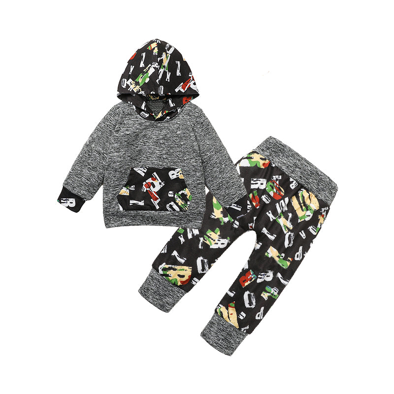 2 Pieces Set Baby Kid Boys Letters Color-blocking Print Hoodies Swearshirts And Pants Wholesale 75756978